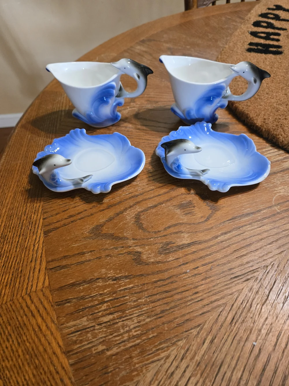 Blue Dolphin 3-piece Tea Cup Set